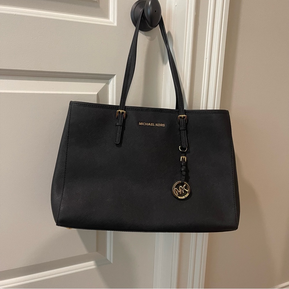 Michael Kors Black Structured Tote Bag with Gold Hardware